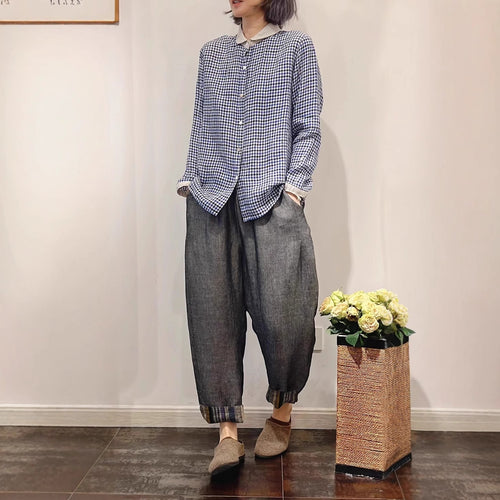 Femme Klassisk Ternet Button-Up Skjorte Stilla