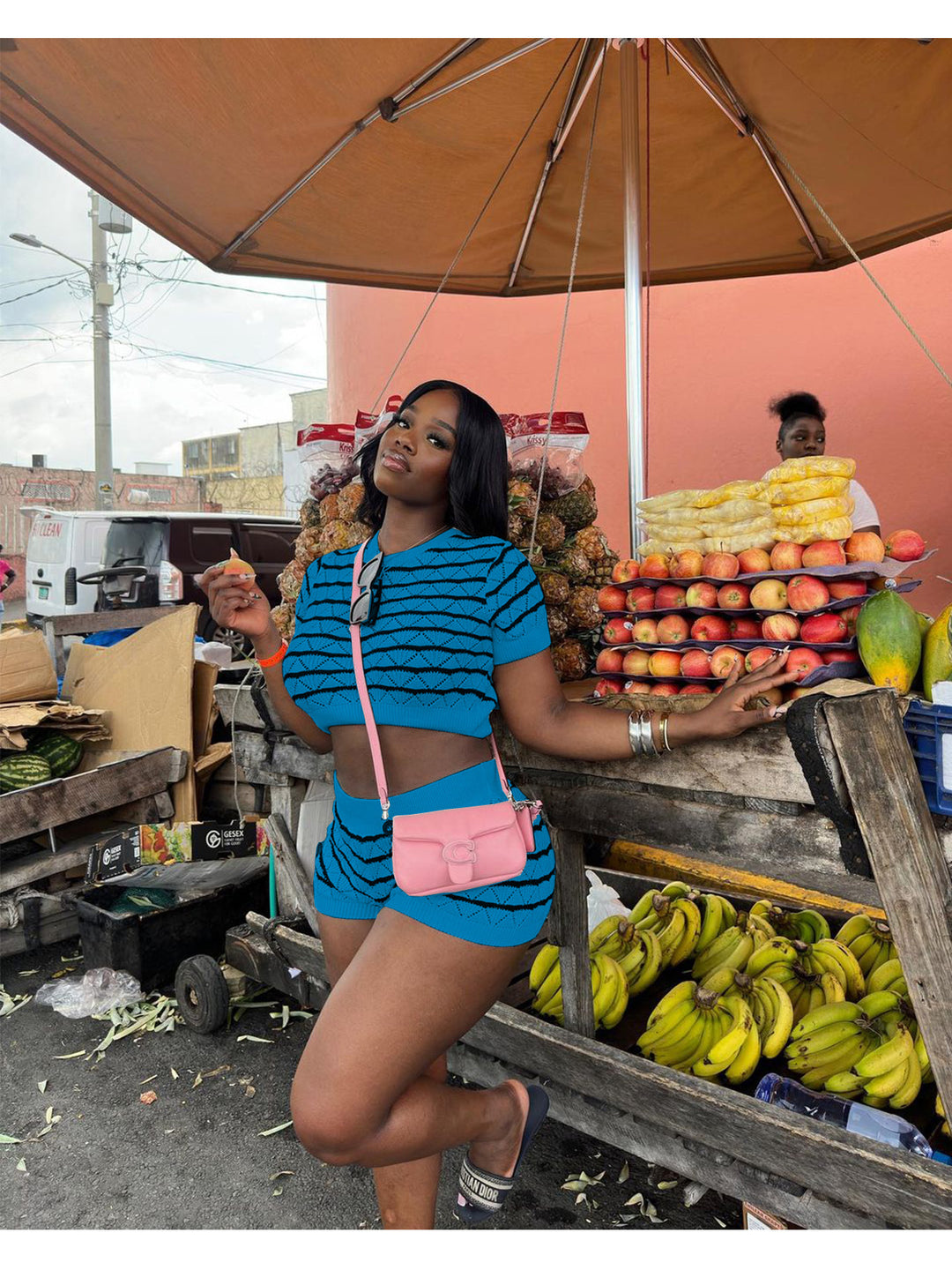 Dame Crop-Top og Shorts Sæt med grafisk mønster Skovae