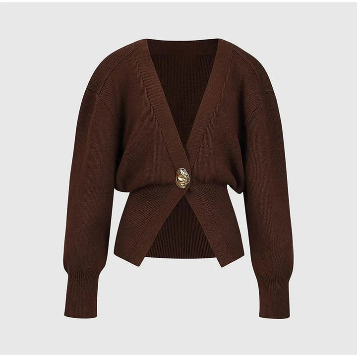 Dame elegant strikcardigan med asymmetrisk snit og dekorativ knap Stilla