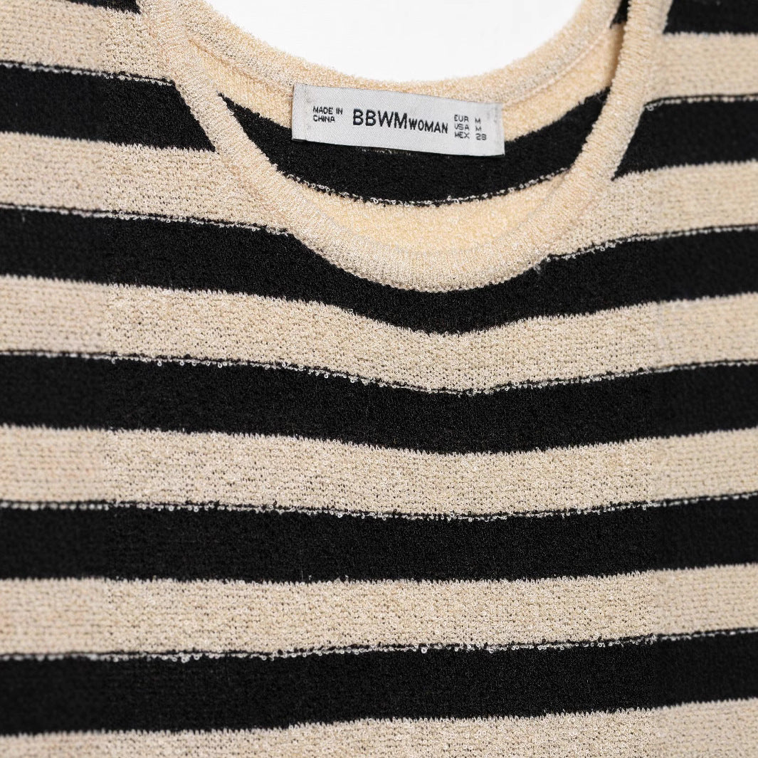 Femme Stribet Maxikjole med Plisseret Design Stilla