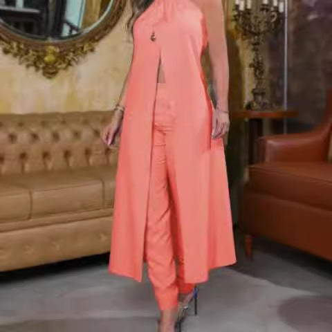 Dame Elegant To-delt med stilfuld frakke og cropped bukser Skovae