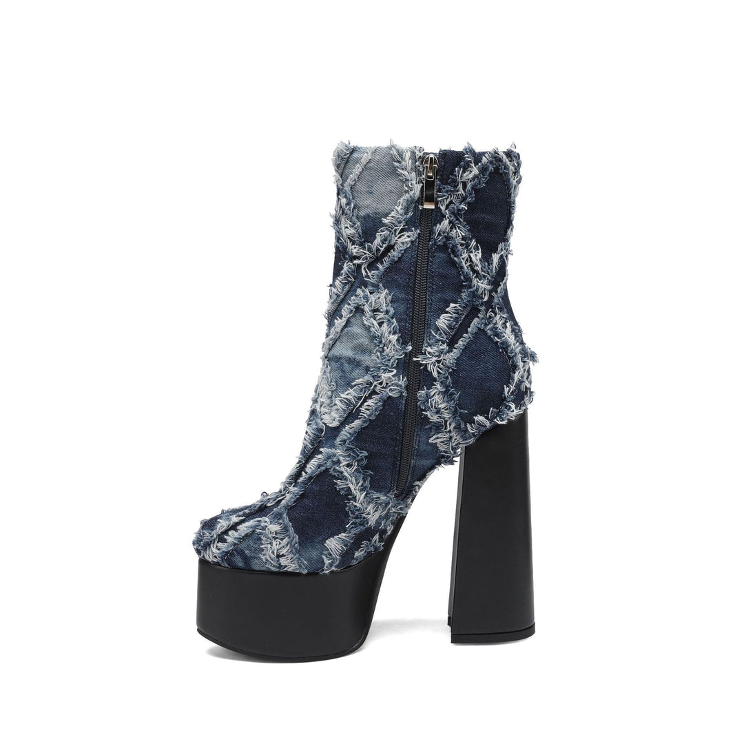 Femme High-Fashion Denim Platform Støvletter Stilla