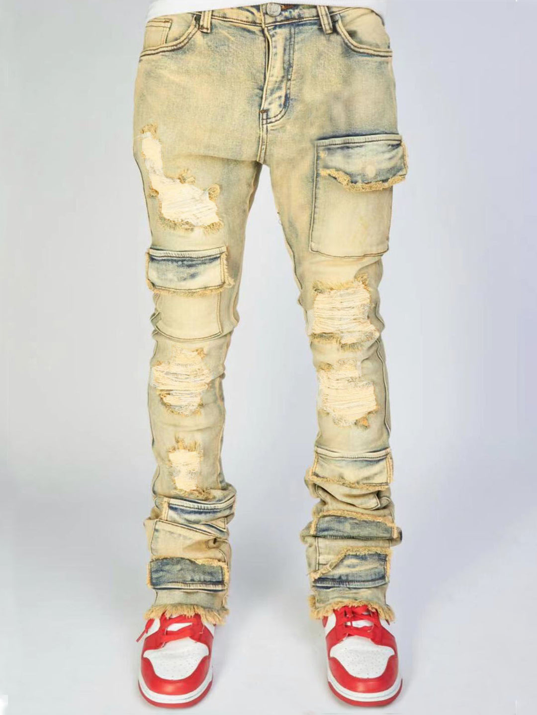 Dame cargo-jeans med dekorative lommer og moderne slidser Stilla