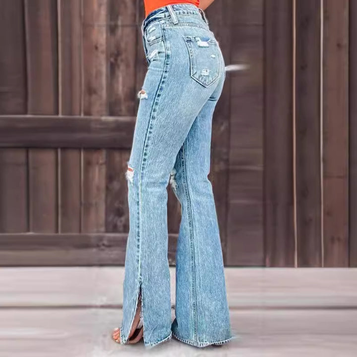 Dame Flared Jeans med trendy Ripped-design og høj talje Stilla