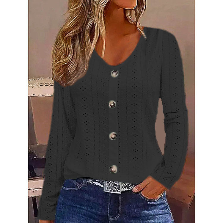 Dame elegant langærmet bluse med knapdetaljer Stilla