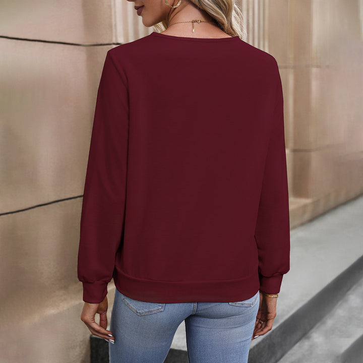 Dame Langærmet Bluse med V-Udskæring og Elegant Struktur Stilla