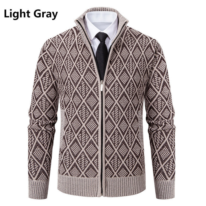 Herre Elegant Diamant Strik Zip Cardigan Stilla