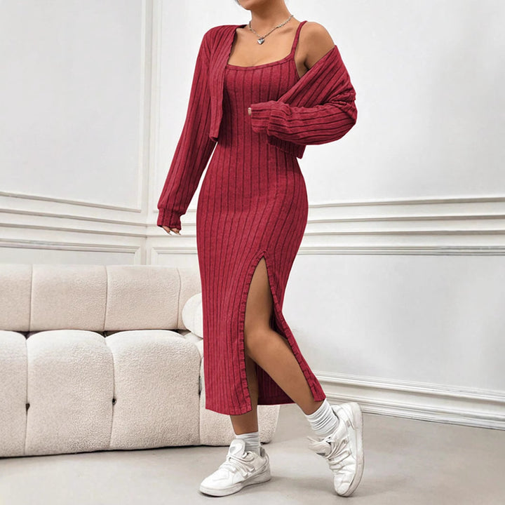 Dame Ribbstrik Bodycon Maxikjole med side split Stilla