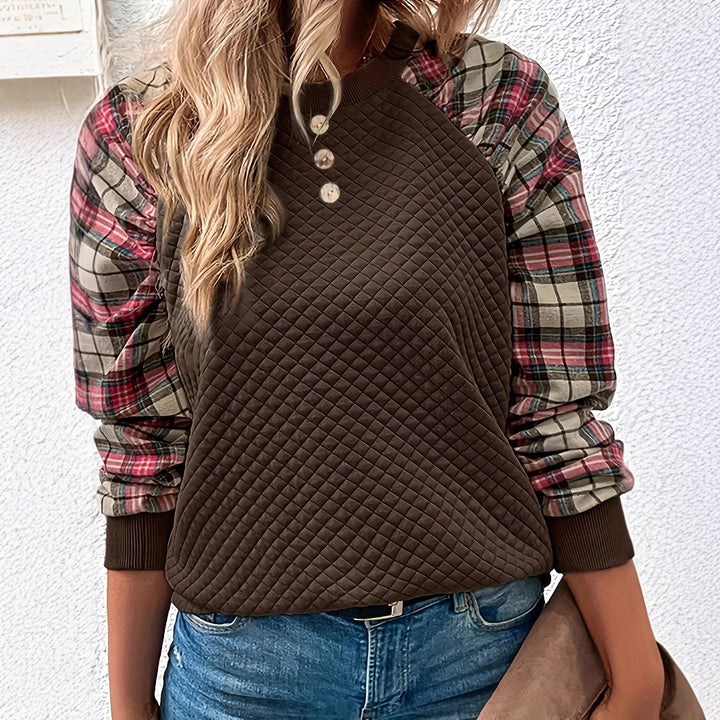 Dameu Casual Sweatshirt med quiltet design og ternede ærmer Stilla