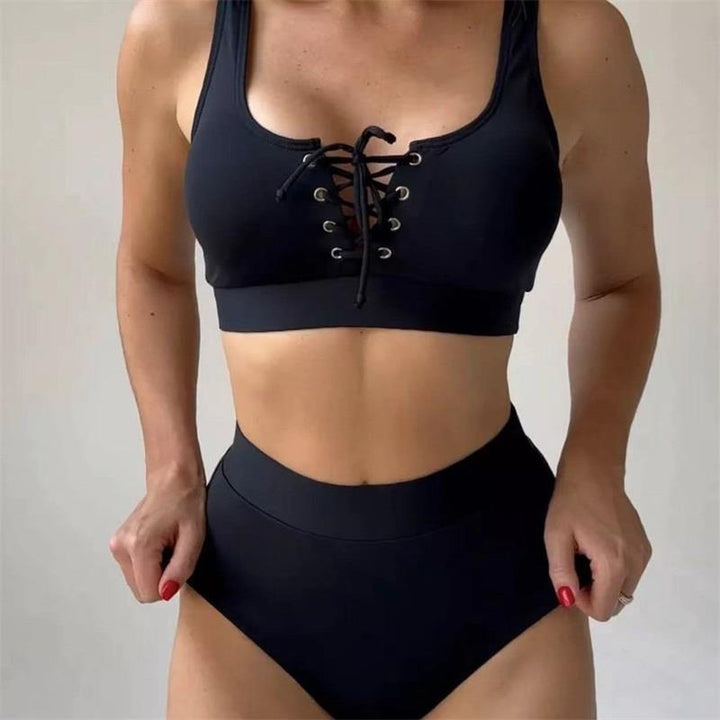 Dame Højskåret Bikini med elegant snørredetaljeudsmykning Skovae