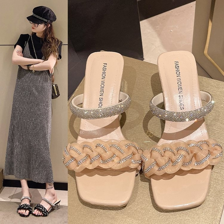 Damer Elegante Plateau-Sandaletter med glitrende strassdetaljer og flettet design Stilla