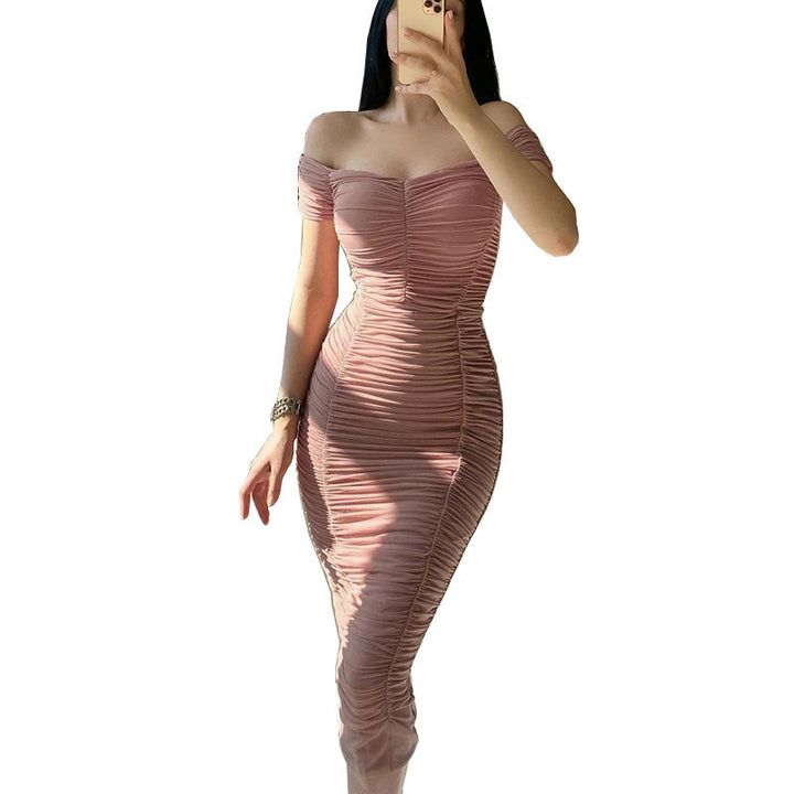 Dame Off-Shoulder Rynkede Bodycon Kjole Stilla
