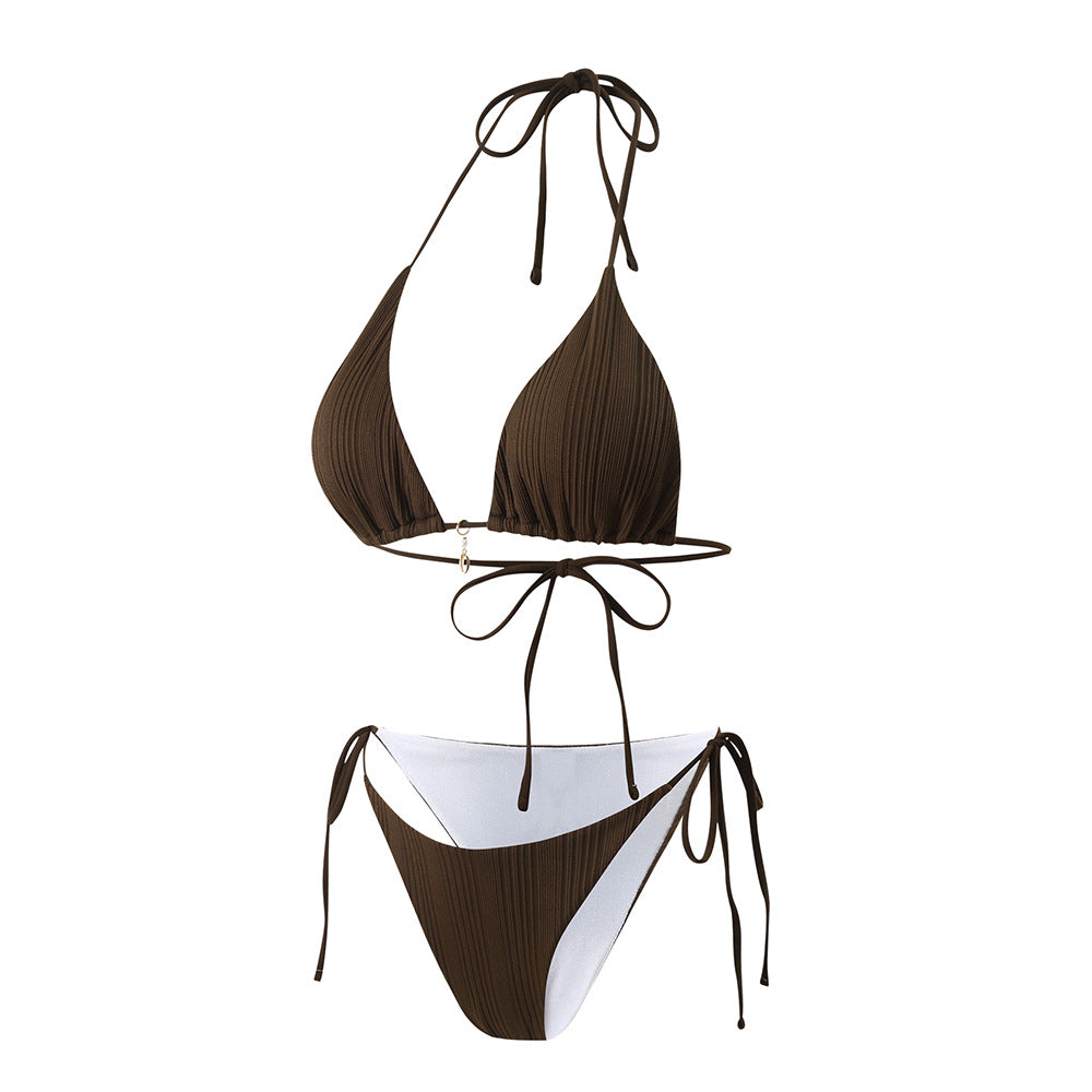 Dame Triangel-Bikini med raffineret rynkedesign og justerbare stropper Stilla