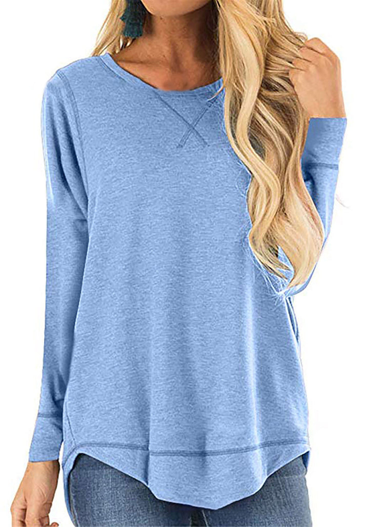Dame afslappet langærmet t-shirt med asymmetrisk kant og moderne snit Stilla