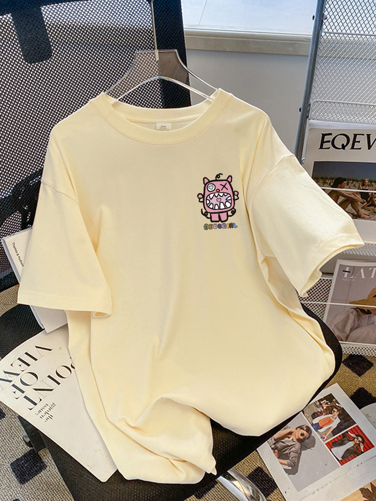 Dame T-shirt med kunstnerisk cartoon-motiv og afslappet snit Stilla