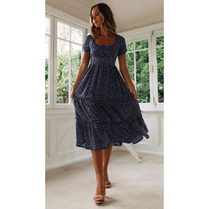Femme Floral Print Maxi-Kjole med firkantet Udsnit Stilla