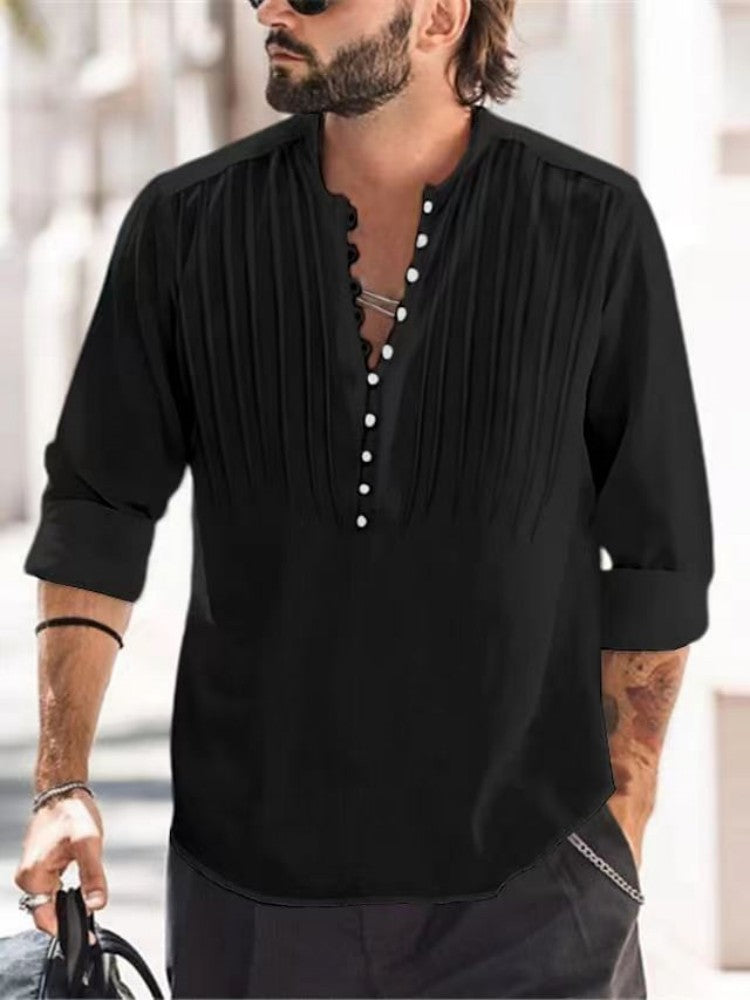 Herrer Elegant Button-Down Plisseret Skjorte Stilla