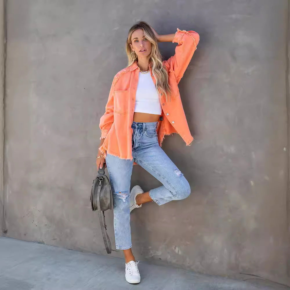 Femme Distressed Denim Overshirt Stilla