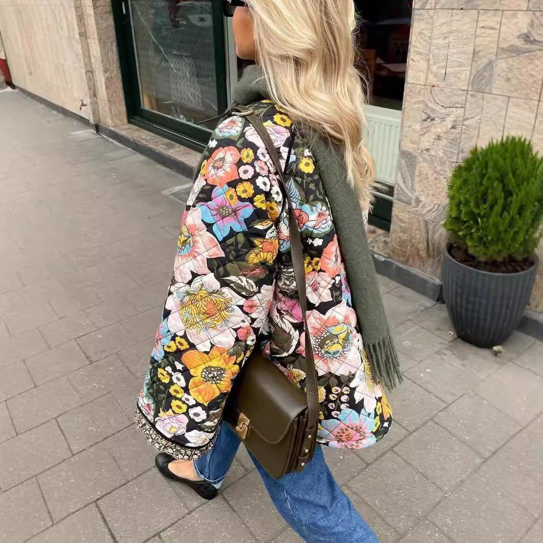 Dame Floral Print Steppjakke Stilla