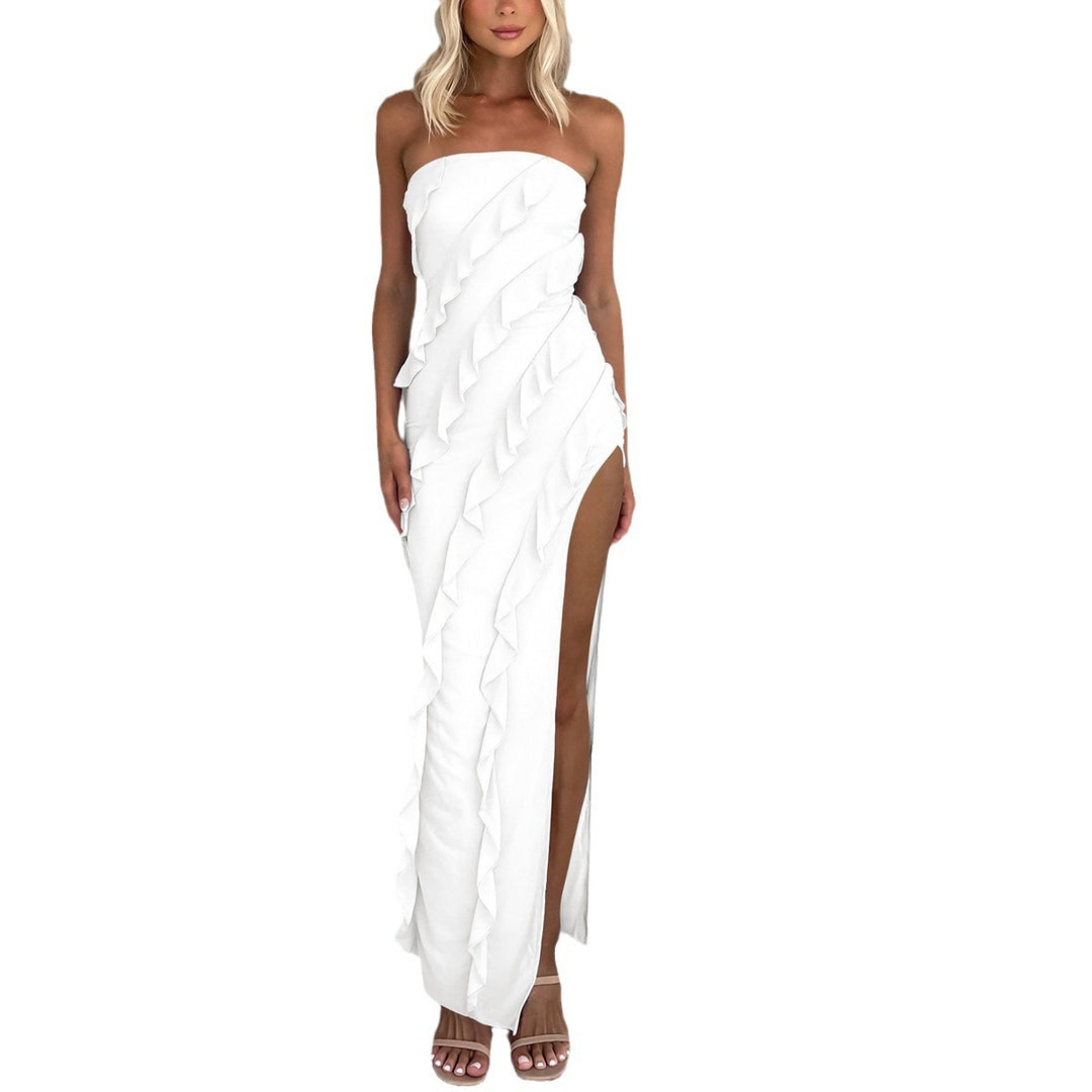 Damer Elegant Volan Wrap Kjole med Side Slids Skovae