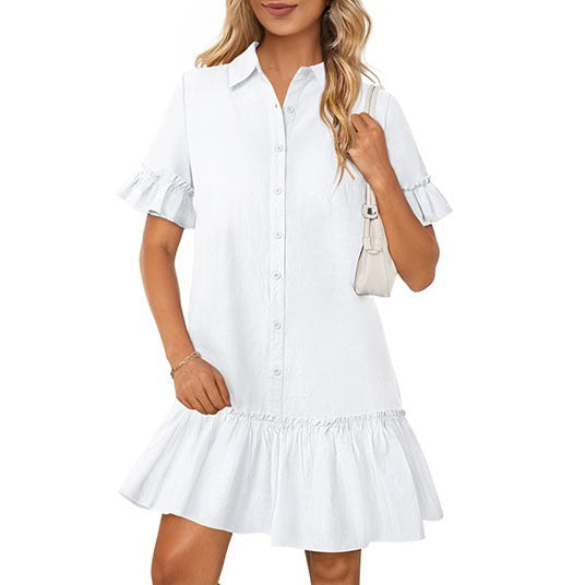 Dame skjortebluskjole med ruffles og elastisk kant Stilla