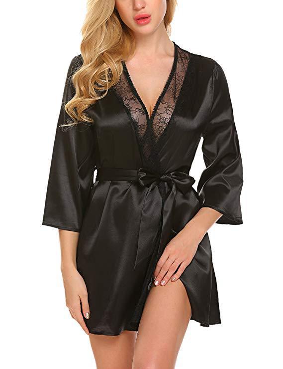 Dame Satin Nattøj med Blonder Stilla