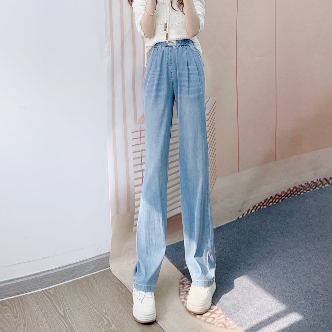 Dame Bred High-Waist Jeans med elegante folder og elastisk talje Stilla
