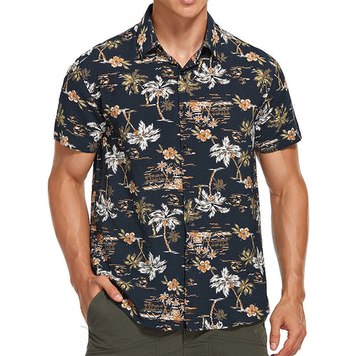 Herre kortærmet Hawaii-skjorte med blomster mønster og let stof Stilla