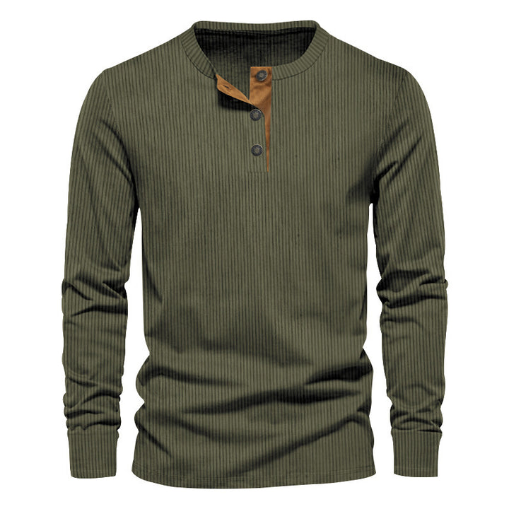 Herrer nano ribbet Thermo-Henley lavet af bomuldsblanding med tre-knap lukning og elastiske manchetter Skovae