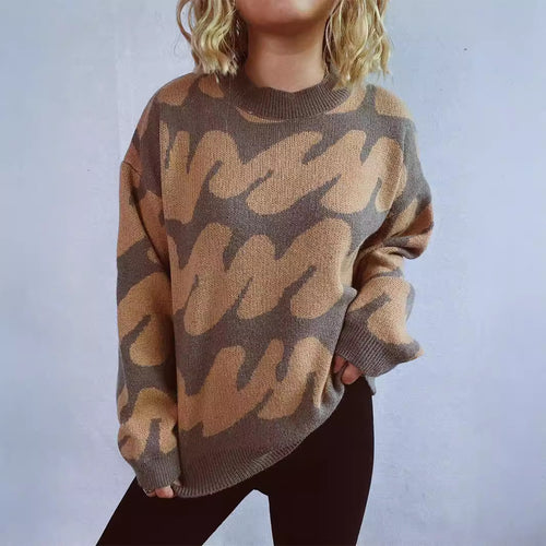 Dame Oversized Striktrøje med Iøjnefaldende Mønster Stilla