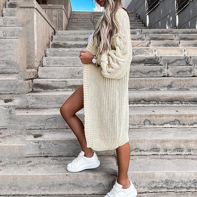 Kvinders chunky strik cardigan med voluminøse ærmer og åben front Stilla