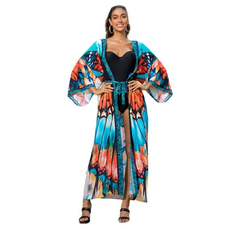 Dame Schal-Kimono med livlige fjerdesigns Stilla