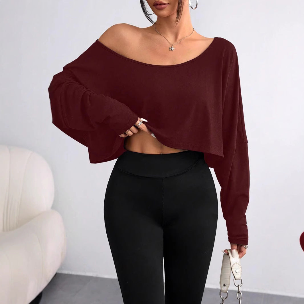 Dame afslappet oversized langærmet skjorte med asymmetrisk kant og U-båd udskæring Stilla