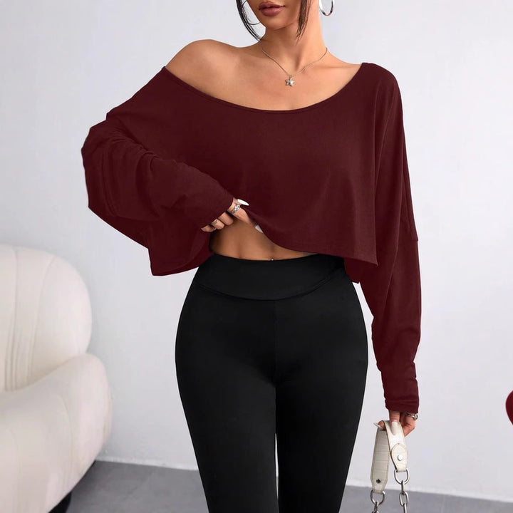 Dame afslappet oversized langærmet skjorte med asymmetrisk kant og U-båd udskæring Stilla
