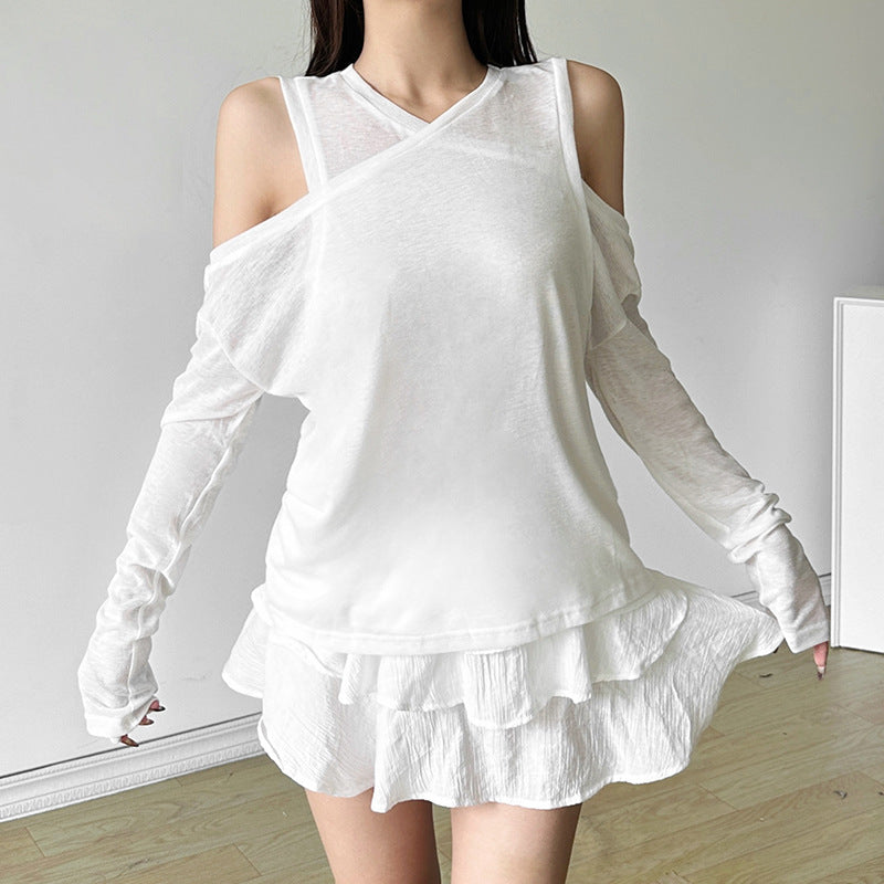 Dame Innovativt Langærmet T-shirt med Cut-Out-ærmer Stilla