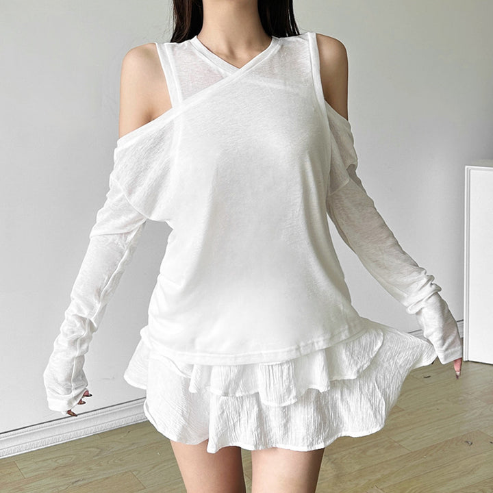 Dame Innovativt Langærmet T-shirt med Cut-Out-ærmer Stilla