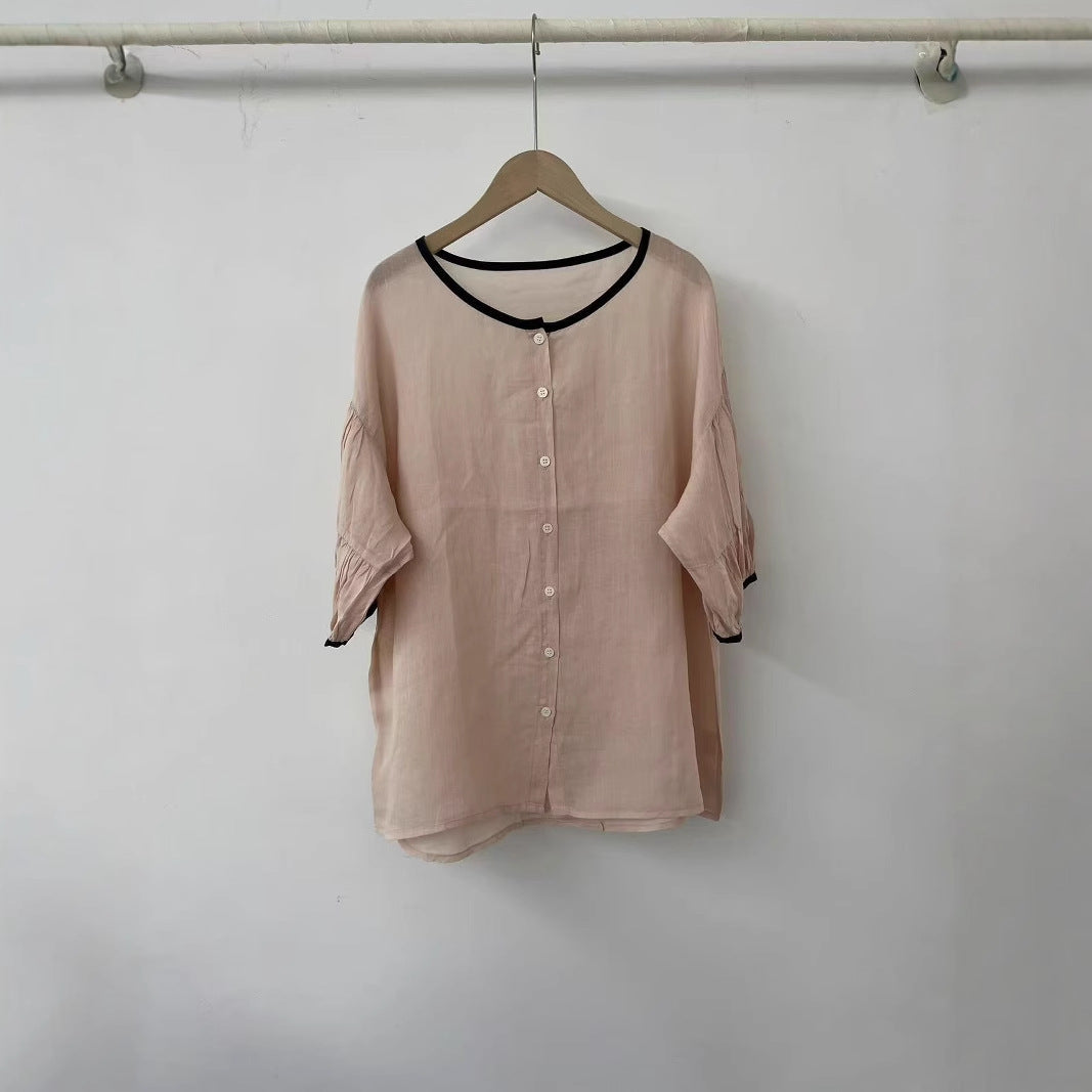 Femme Letvægt Puffærmer Knapliste Bluse Stilla