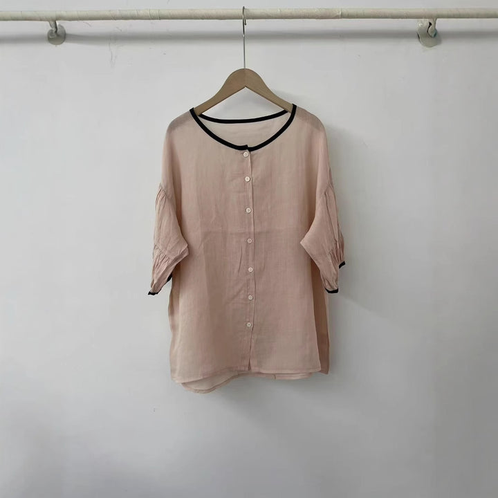 Femme Letvægt Puffærmer Knapliste Bluse Stilla
