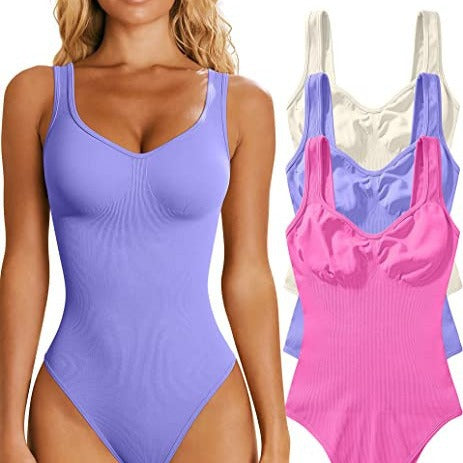 Dame moderigtig bodystocking med V-udskæring og formende materiale Stilla