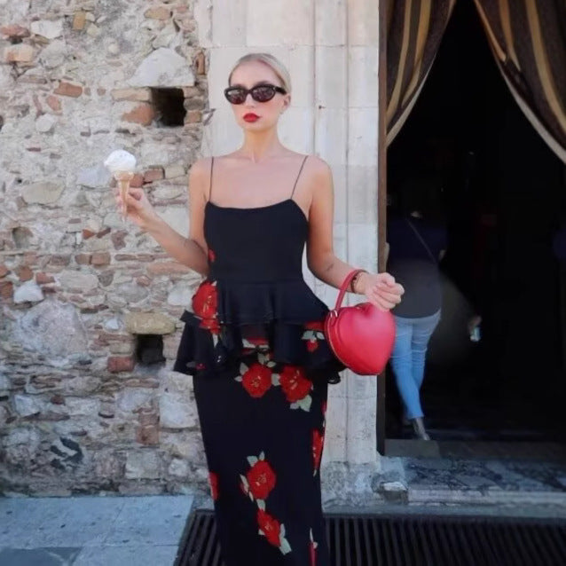 Dame Floral Maxi Nederdel med gennemsigtig Overlay Stilla