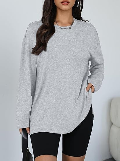 Kvinders Casual Langærmet T-Shirt med Side Slids Stilla