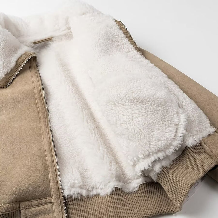 Femme Stylish Faux Shearling Bikerjakke Stilla