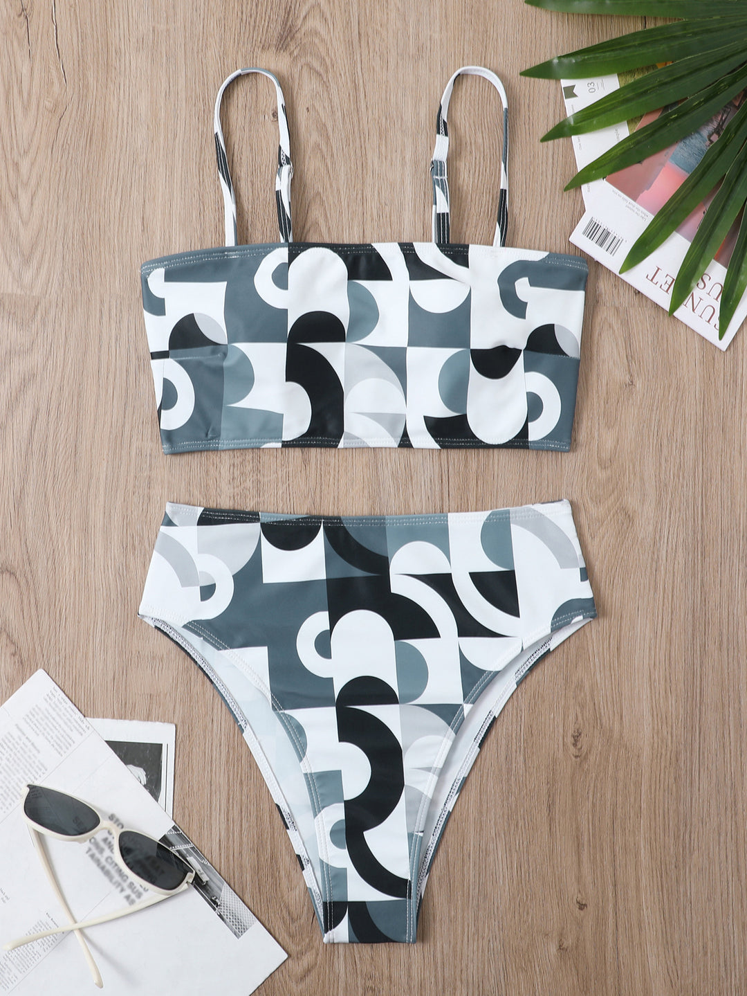 Dame Geometrisk Print Bralette Bikini Sæt Stilla