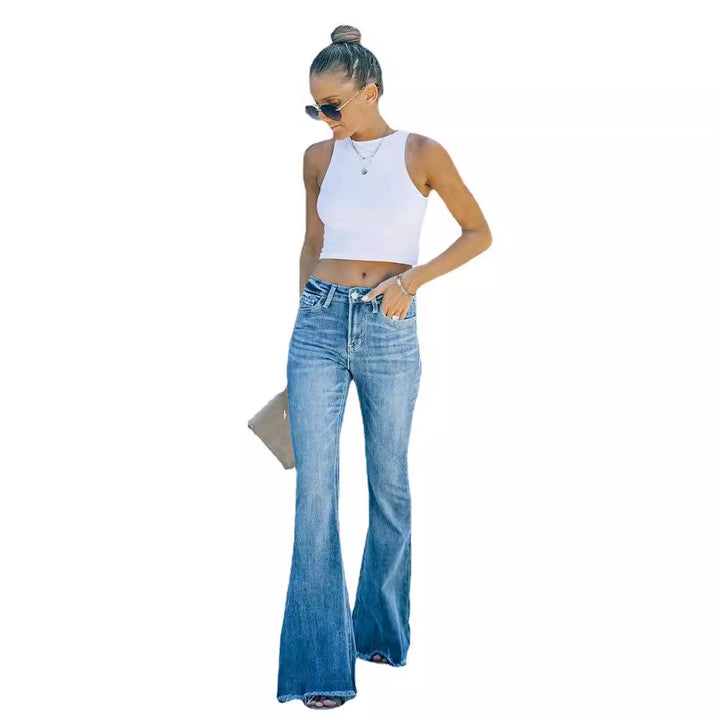 Dame høje denimbukser med brede ben i retro stil Skovae