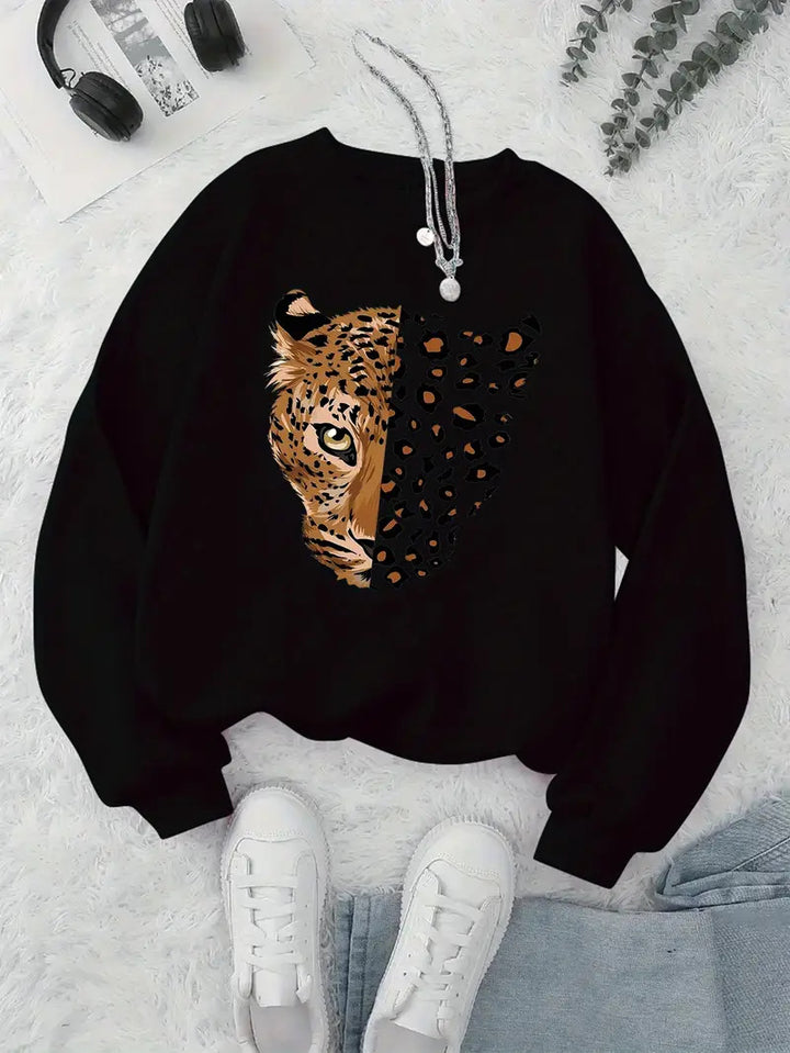 Kvinders sweatshirt med leopardmotiver Stilla