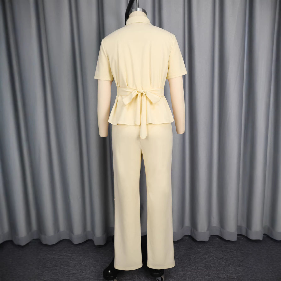 Damer Elegant Sæt bestående af tætsiddende top med cut-outs og smalt skårne bukser Skovae