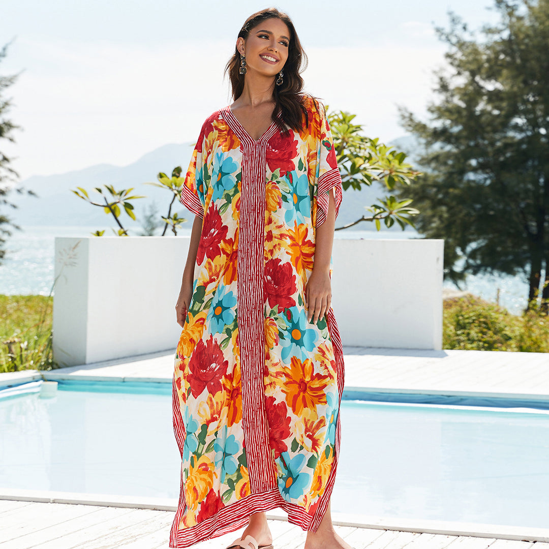 Dame Maxi-Kaftan med livlige blomster mønstre og bred pasform Stilla