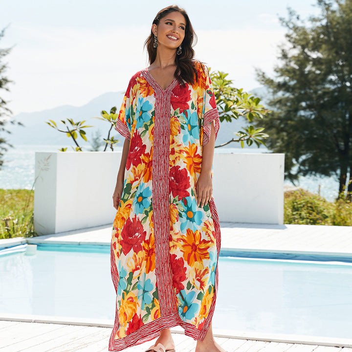 Dame Maxi-Kaftan med livlige blomster mønstre og bred pasform Stilla