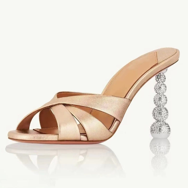 Femme Slide Sandaler med dekorative, med krystaller prydede hæle Stilla