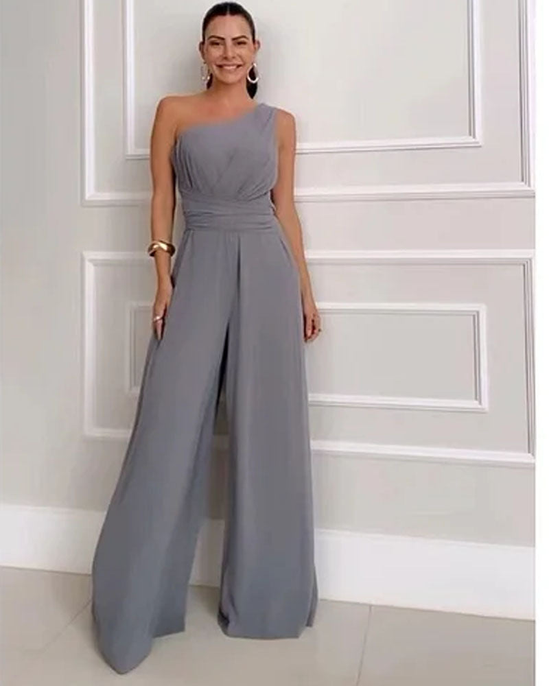 Kvinder Elegant Jumpsuit med Asymmetrisk U-udskæring og Strømmende Stof